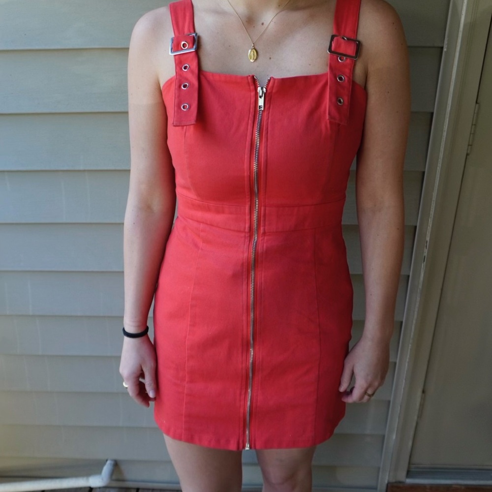 Red Buckle Strap Dress